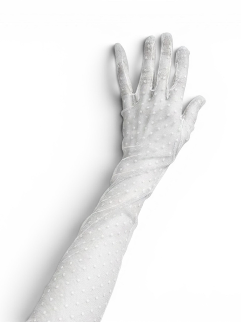 Sheer Polka Dot Mesh Gloves - White